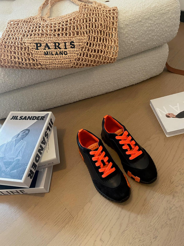 HM Bouncing 35 Sneakers Black Goatskin & Suede Goatskin Orange H Orange