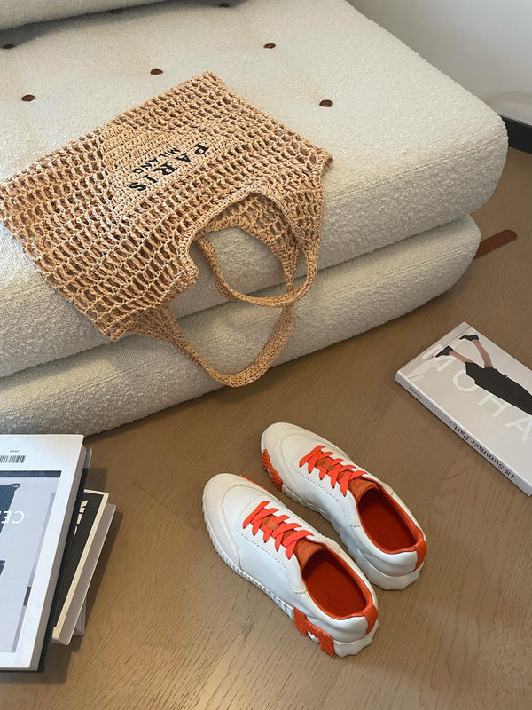 HM Bouncing 35 Sneakers White Goatskin & Suede Goatskin H Orange