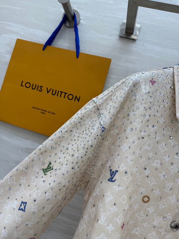 LV 25 Star-Studded Rhinestone Beige Denim