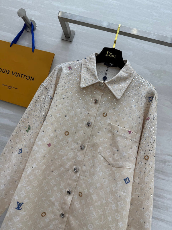 LV 25 Star-Studded Rhinestone Beige Denim