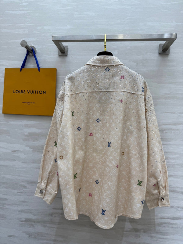 LV 25 Star-Studded Rhinestone Beige Denim