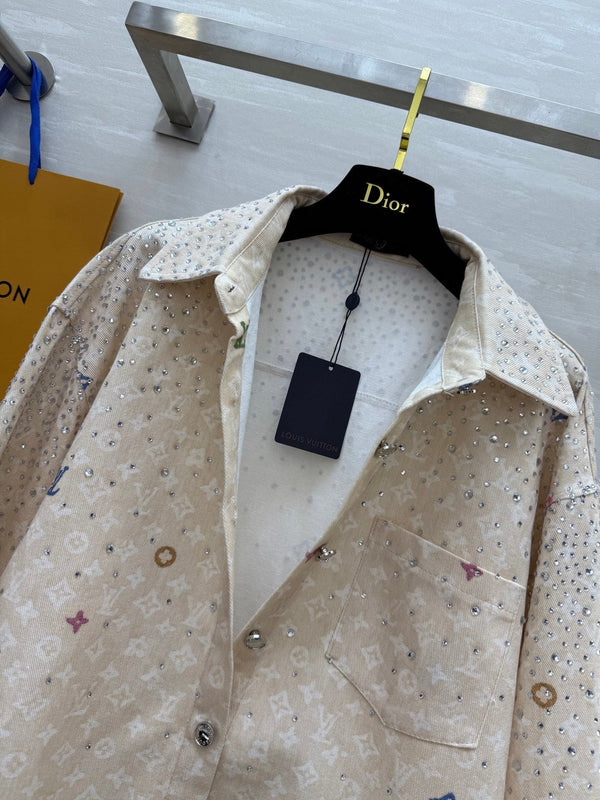 LV 25 Star-Studded Rhinestone Beige Denim