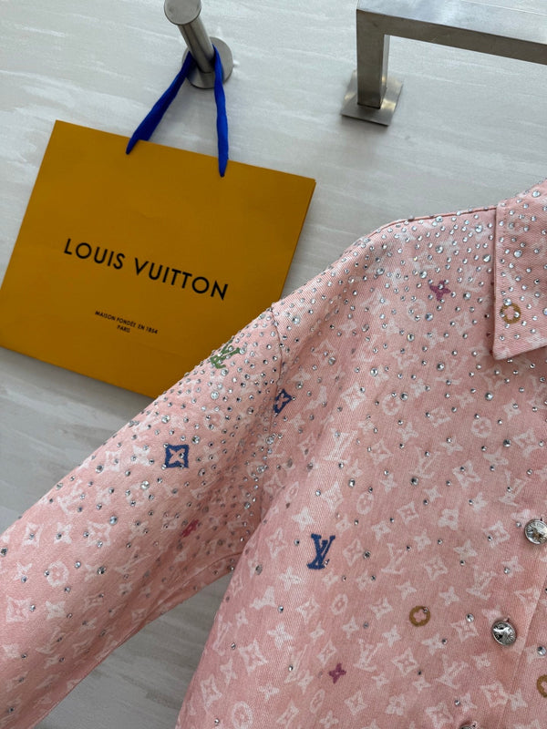 LV 25 Star-Studded Rhinestone Pink Denim