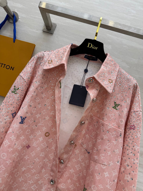 LV 25 Star-Studded Rhinestone Pink Denim