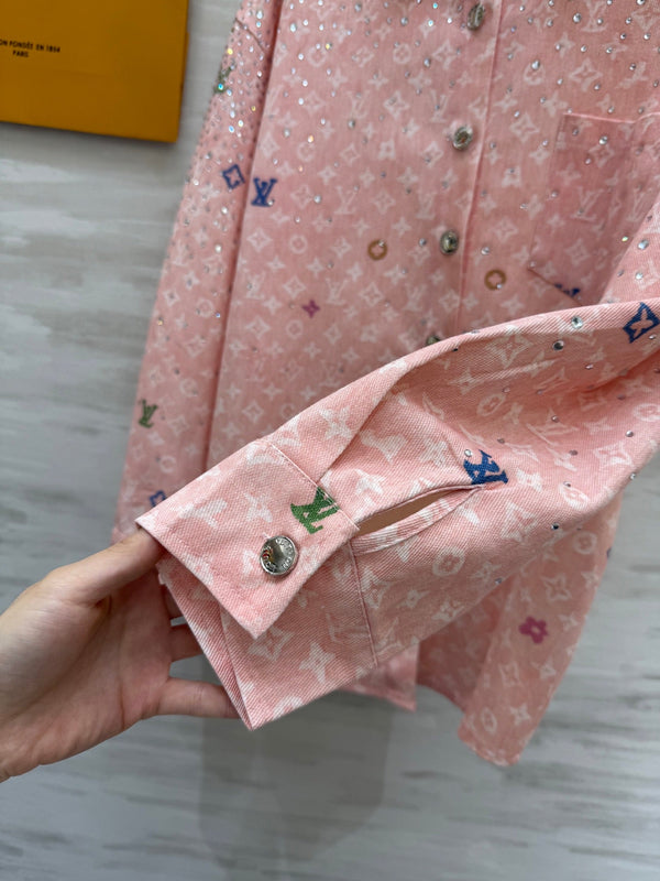 LV 25 Star-Studded Rhinestone Pink Denim