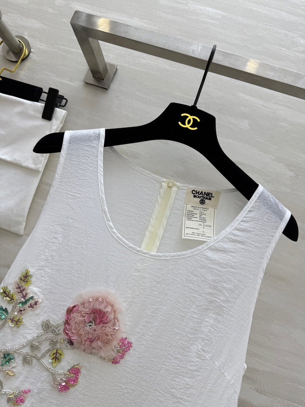 CC Retro Floral Dress White Cotton