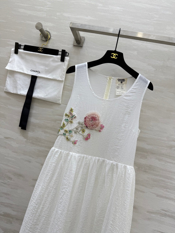 CC Retro Floral Dress White Cotton
