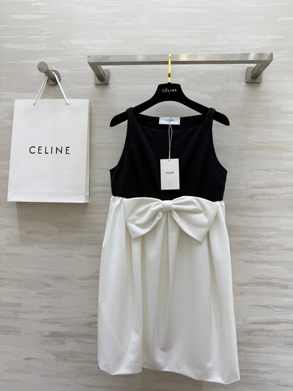 Abito Celine 25 Bow in misto seta bianca e nera