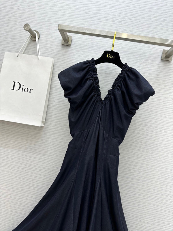 CD 25 V-neck Puff Sleeve Dress black Satin Silk