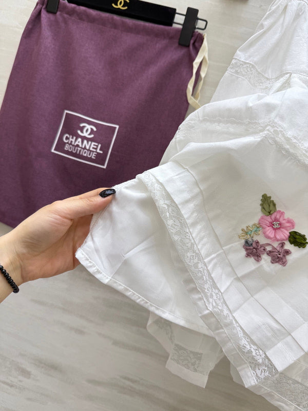 CC Floral Lace Patchwork Shirt White Cotton