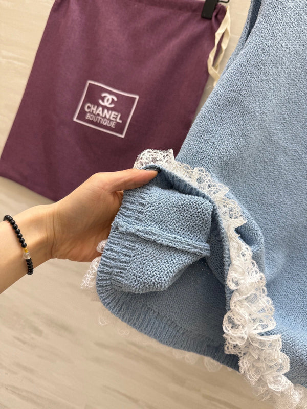 CC Patchwork Lace T-shirt Blue Cashmere