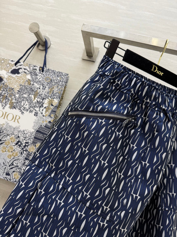CD 2025 Letter Long Skirt Blue Jacquard Canvas