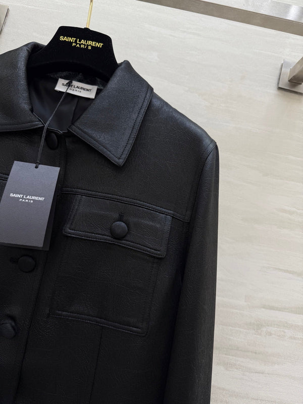 YSL 25 Cracked Pleated Jacket Black Acetate