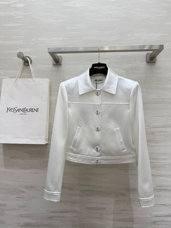 YSL 25 Short Jacket White Acetic Acid Cracked Fabric