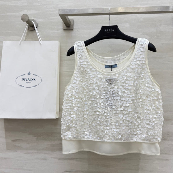 Prada 25 Sequin Vest White Polyester