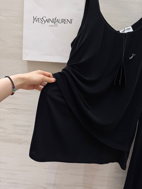 YSL 25 Vest Pant Set Black Acetate
