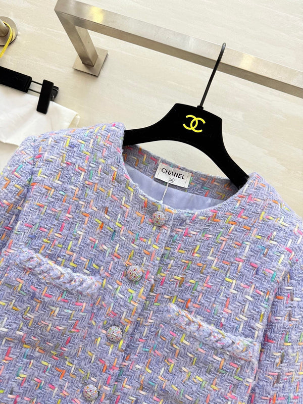 Manteau mi-long en tweed de laine violet Chanel 2025 Tissu 319534