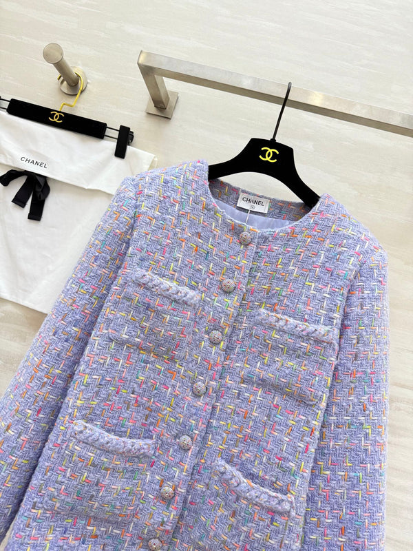 Manteau mi-long en tweed de laine violet Chanel 2025 Tissu 319534