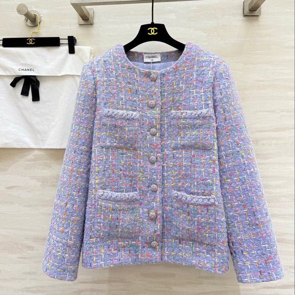 Manteau mi-long en tweed de laine violet Chanel 2025 Tissu 319534