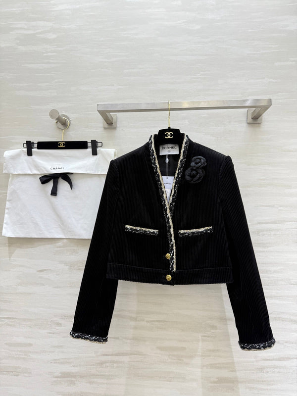 CC FW 25/26 Veste en velours côtelé Tweed noir et blanc 343352