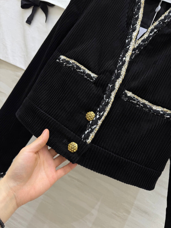 CC FW 25/26 Veste en velours côtelé Tweed noir et blanc 343352