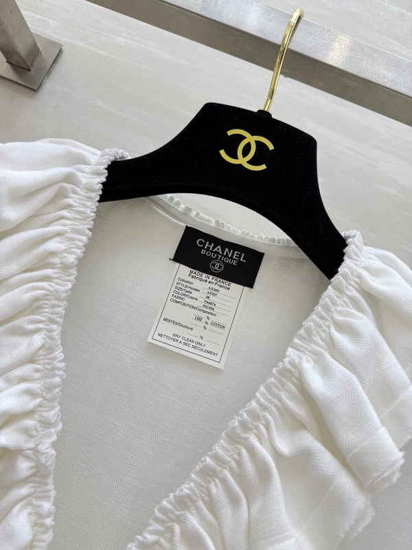 Chemise plissée CC en coton et lin blanc 343303