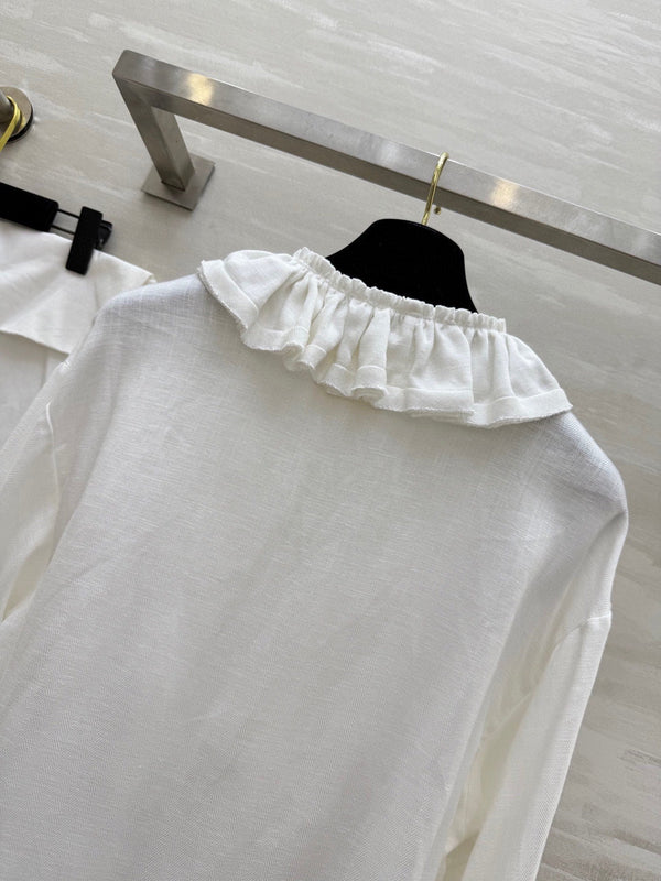 Chemise plissée CC en coton et lin blanc 343303