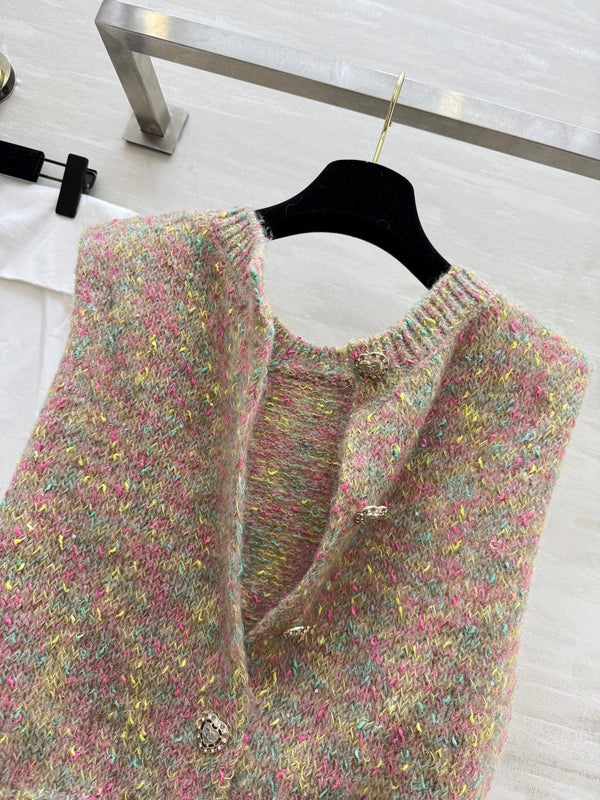 Gilet CC Beige Multicolore Mohair Peluche Fil 343292