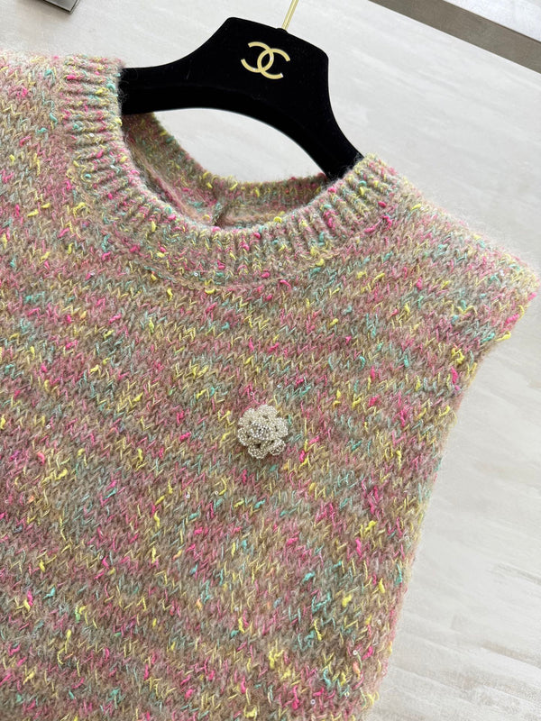 Gilet CC Beige Multicolore Mohair Peluche Fil 343292
