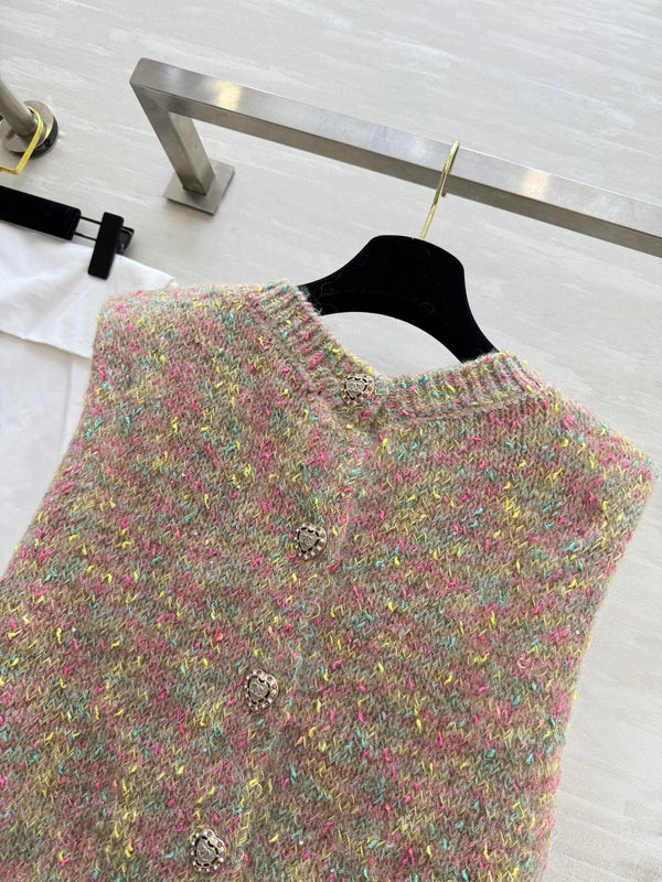 Gilet CC Beige Multicolore Mohair Peluche Fil 343292