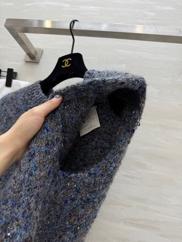 Gilet Cardigan Gris Multicolore Mohair Poilu 343294
