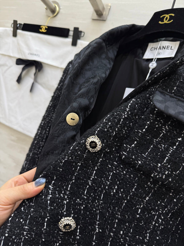 Veste CC noire, argent, tweed noir 344806