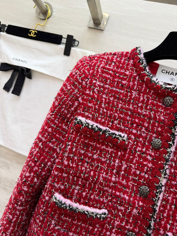 CC Veste de défilé en tweed rouge 344791