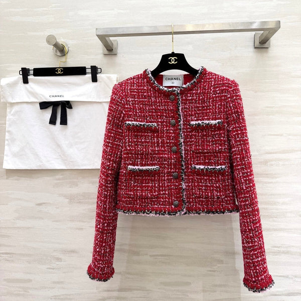 CC Veste de défilé en tweed rouge 344791