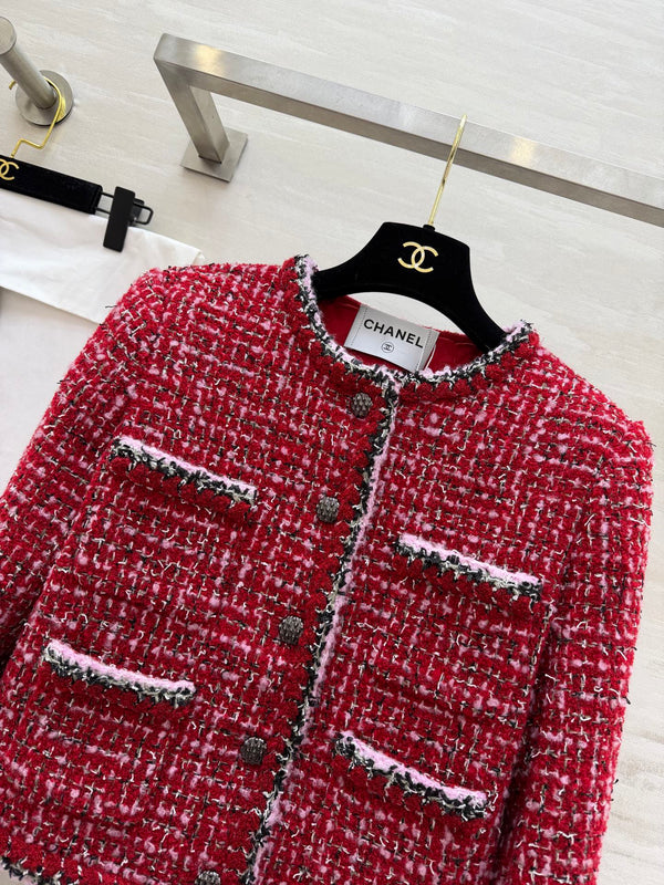 CC Veste de défilé en tweed rouge 344791