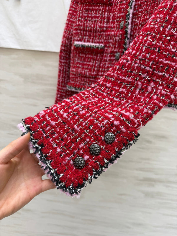CC Veste de défilé en tweed rouge 344791