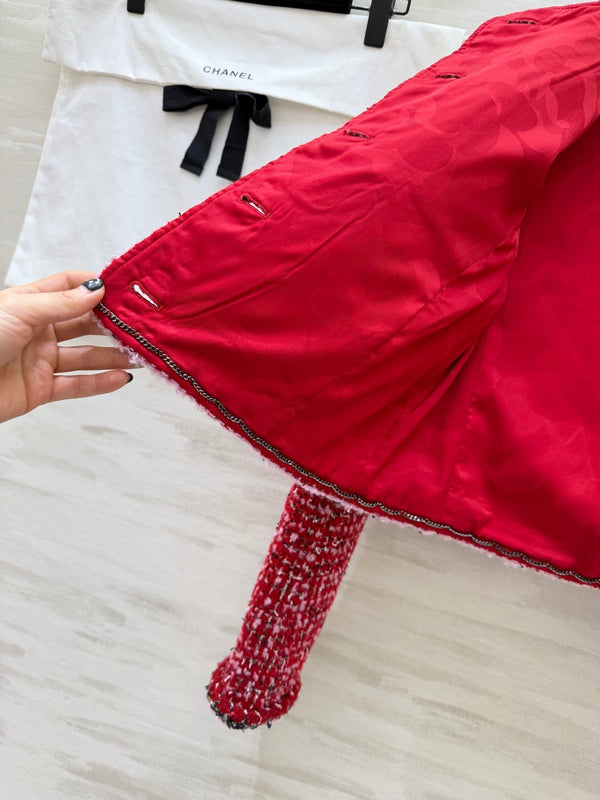 CC Veste de défilé en tweed rouge 344791
