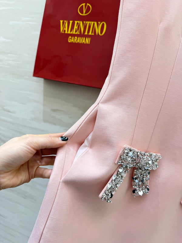 Robe sans manches ornée d'un nœud et de perles Valen 26s Rose Tissu 344776