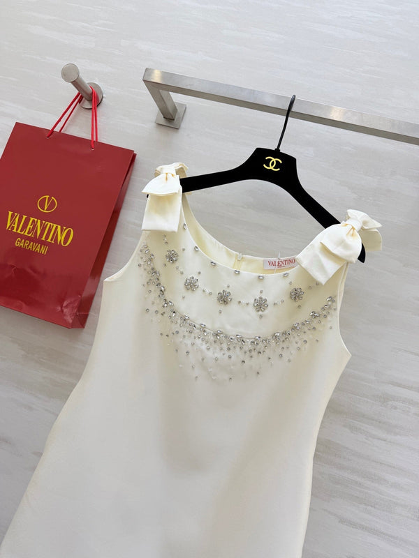 Robe en Coton Perlée de Strass Valen 26s Blanc 344749