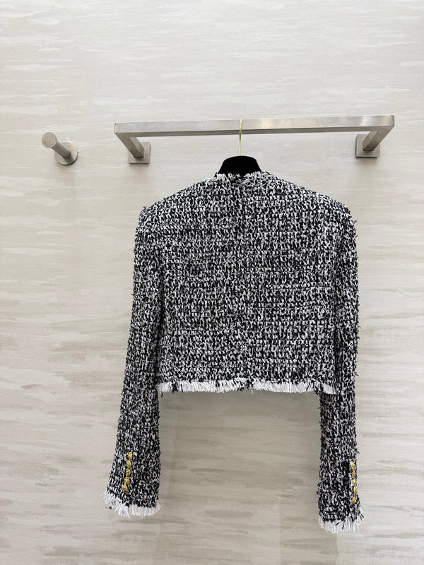 Balmain Short Jacket Black White Tweed 344762