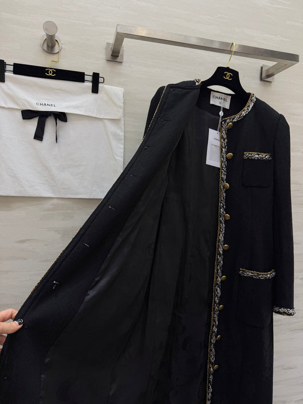 CC Manteau long noir tissé 344727