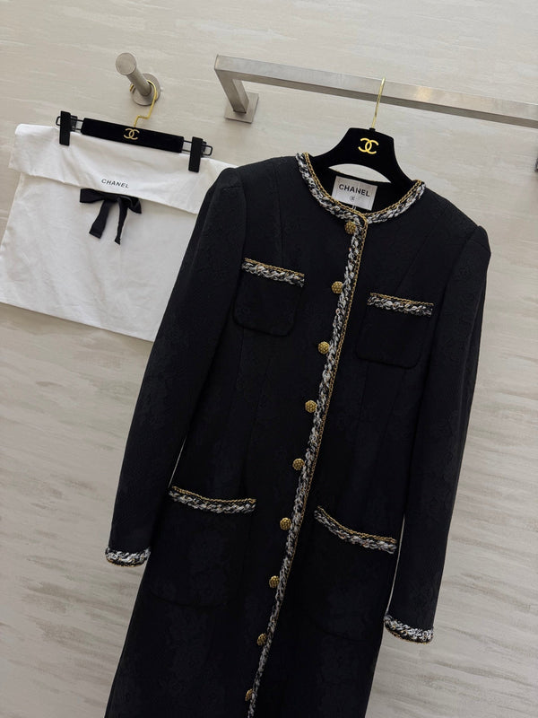 CC Manteau long noir tissé 344727