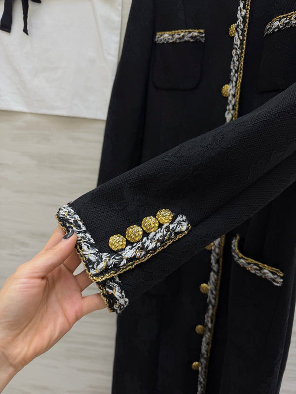 CC Manteau long noir tissé 344727
