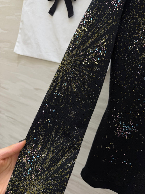 Haut à manches longues en strass CC Fireworks noir 344731