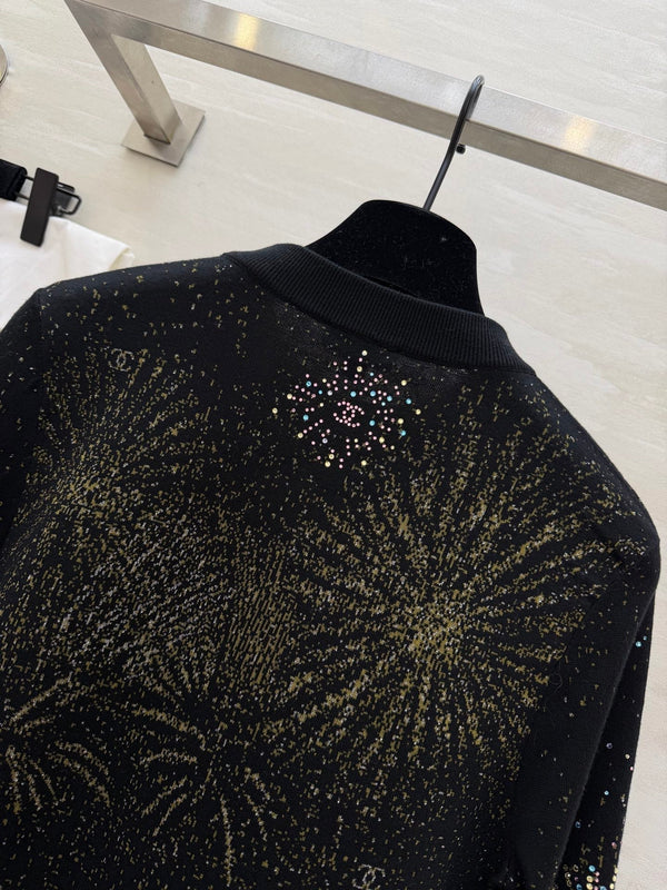 Haut à manches longues en strass CC Fireworks noir 344731