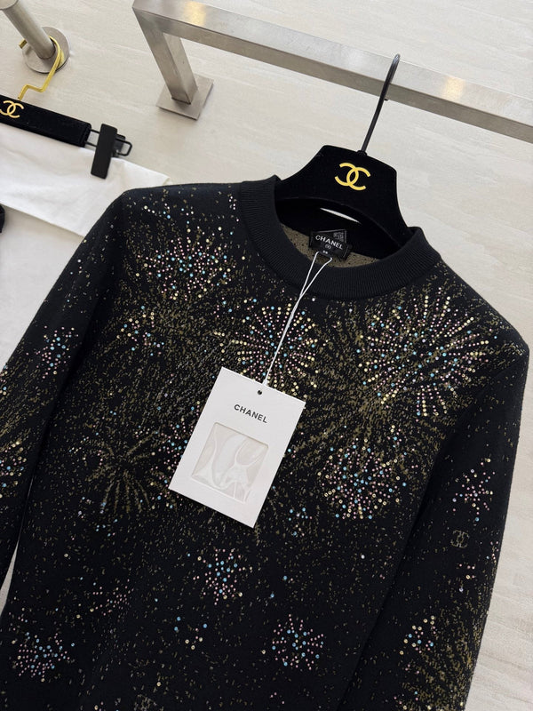 Haut à manches longues en strass CC Fireworks noir 344731