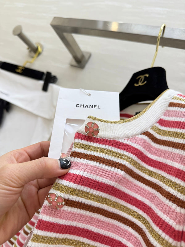 Gilet en maille rayé à manches longues et col boutonné CC 344741