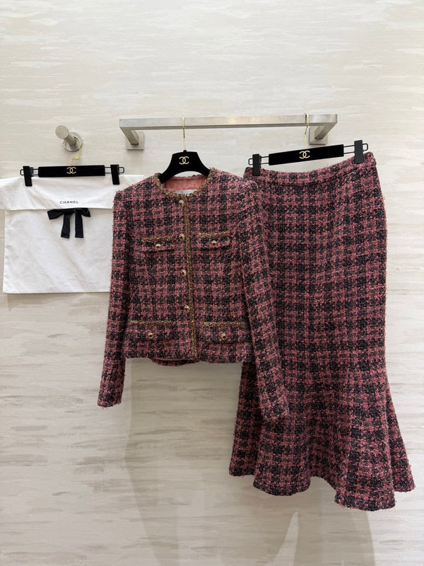 Ensemble Jupe Sirène Élégant CC Tweed Noir Rouge Clair 344704