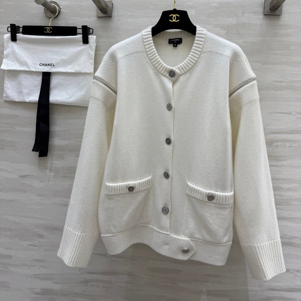 Gilet col rond CC en laine blanche 346503