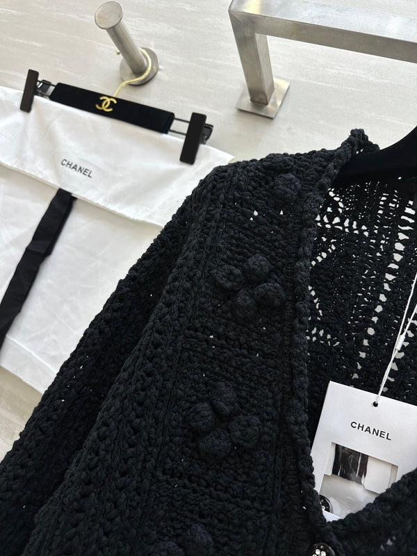 Cardigan en maille crochet ajourée Coton Noir 346493